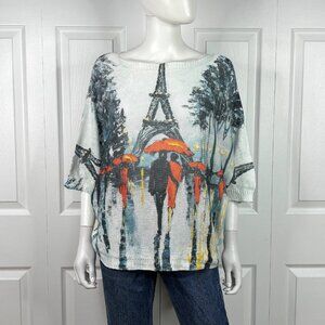 VIA VITALE women's medium Short-sleeved sweater with Eiffel Tower print